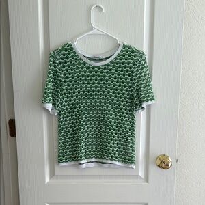 Green and White Patterned Short Sleeve Top